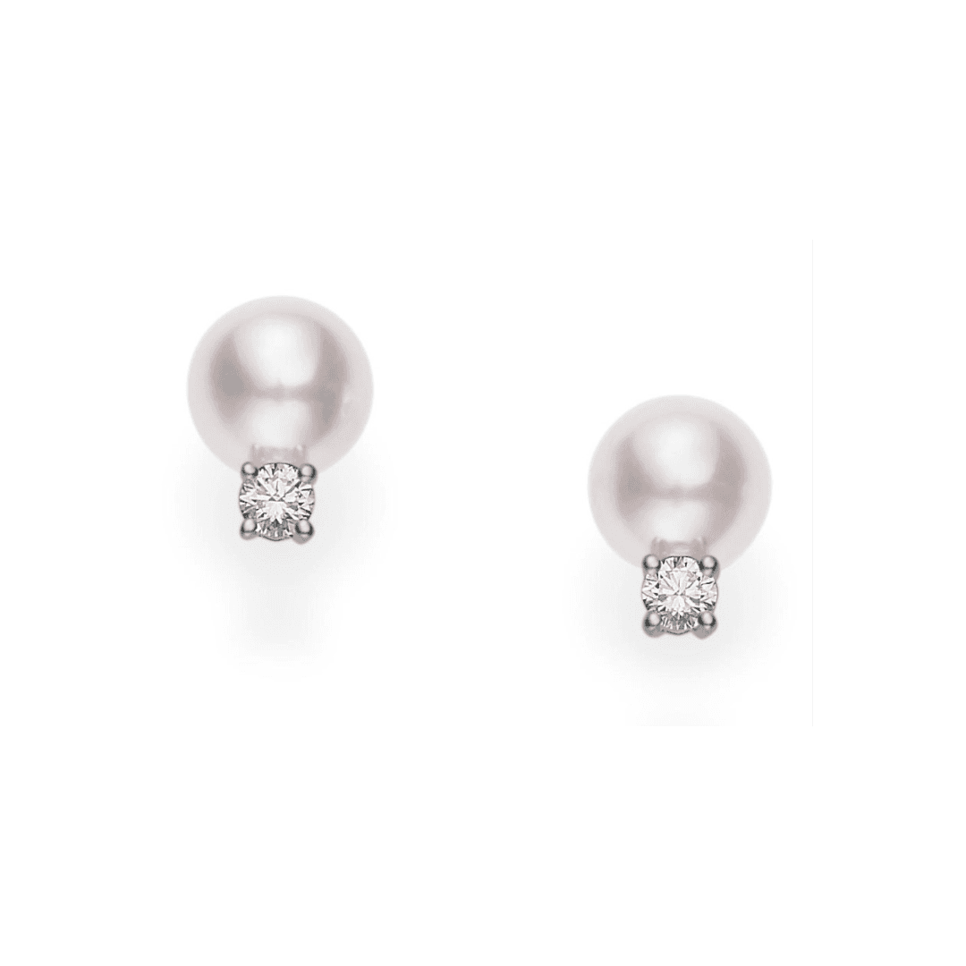 Mikimoto 8-7.5mm A Pearl Stud Earrings with Diamond Accent 0