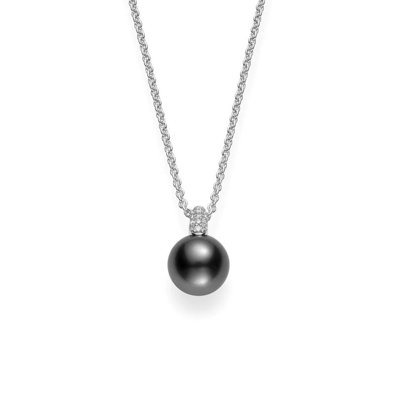 Mikimoto 11mm Black South Sea Pearl and Diamond Pendant Necklace 0