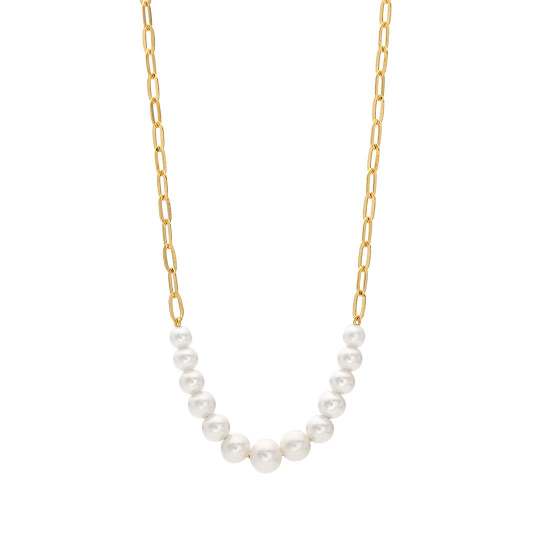 Cultured Pearl Paperclip Link Necklace 0