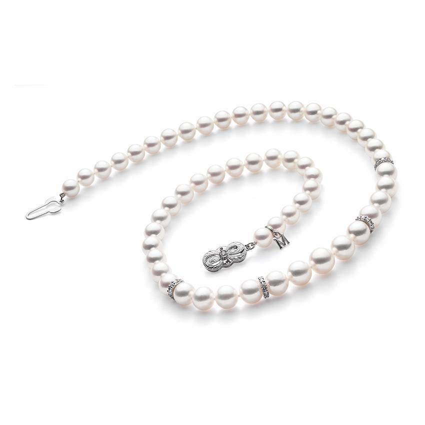 Mikimoto 9-7mm A1 Akoya Pearl Strand Necklace with Diamond Rondells