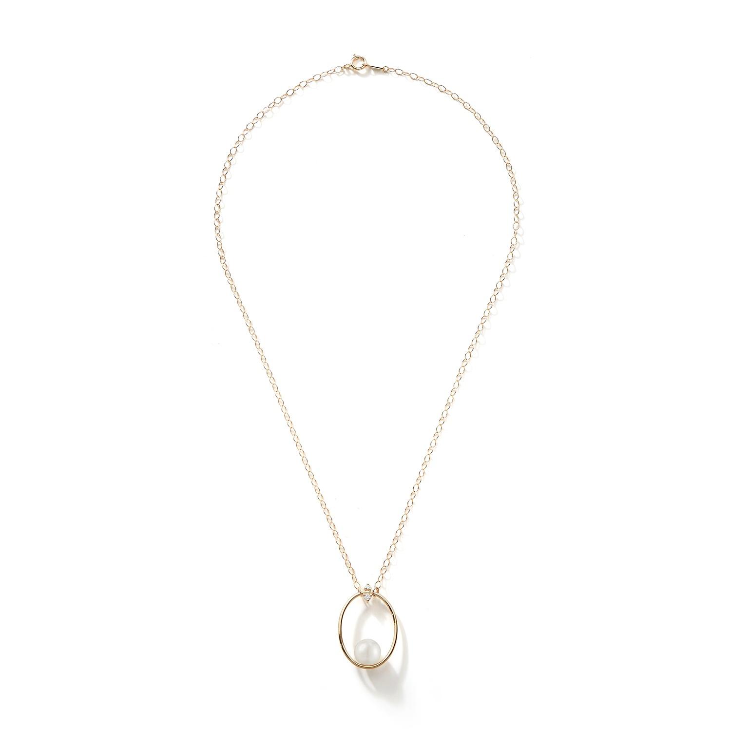 Mizuki Pearl & Diamond Open Oval Pendant Necklace