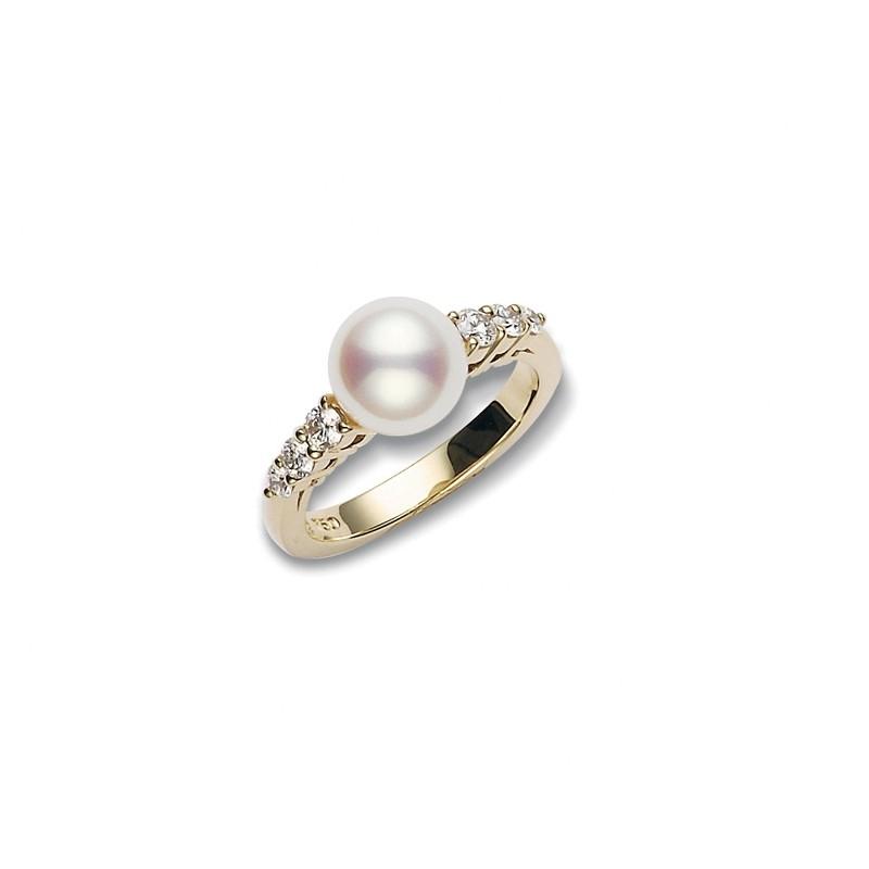 Mikimoto Morning Dew White South Sea Pearl and Diamond Yellow Gold Ring 0