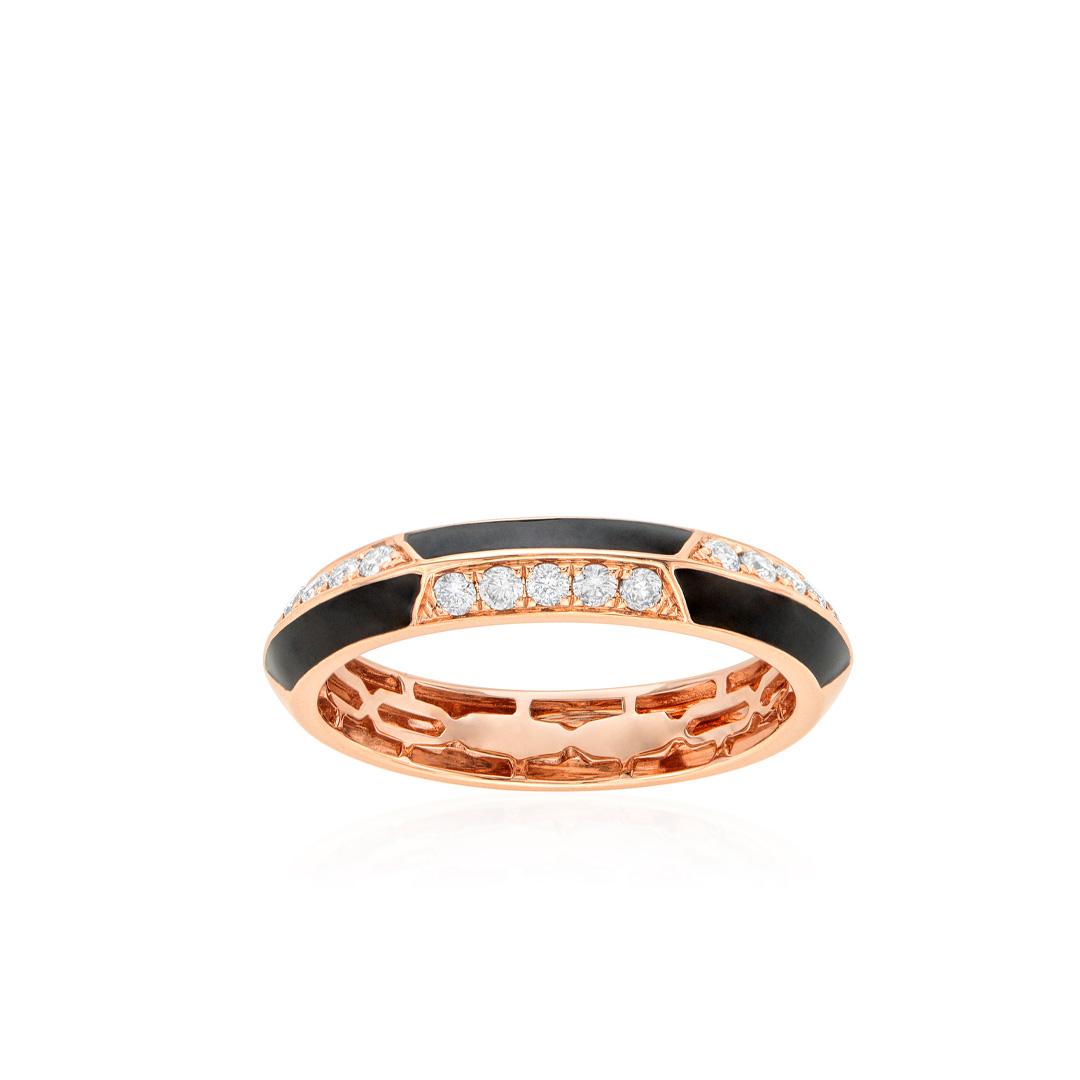 Black Enamel and Diamond Rose Gold Checkerboard Band