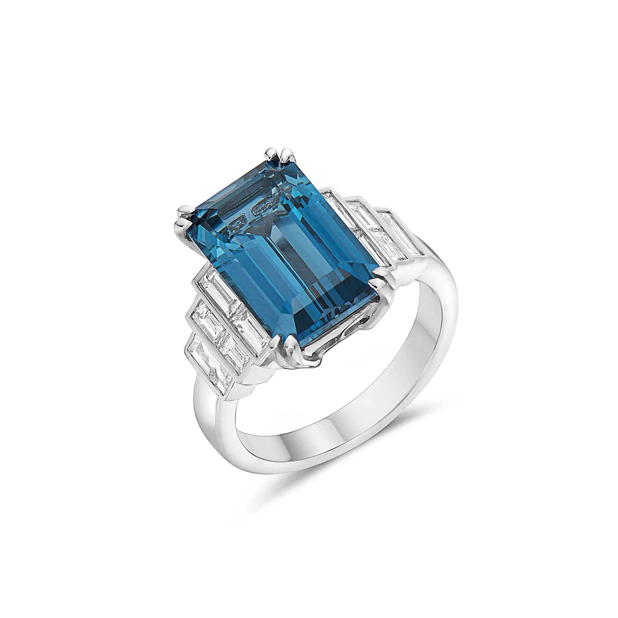 Charles Krypell London Blue Topaz and Diamond White Gold Ring 0