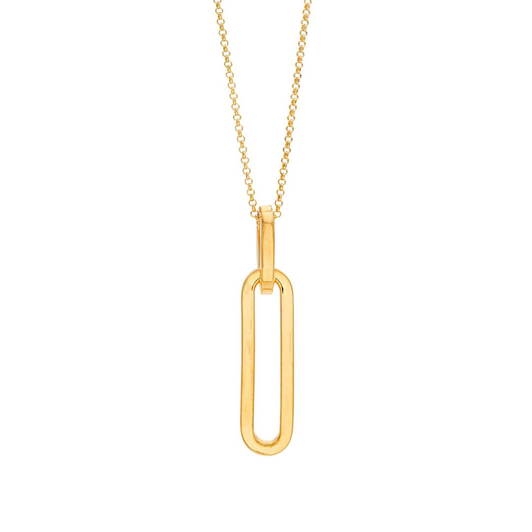 Yellow Gold Plated Oval Link Pendant Necklace
