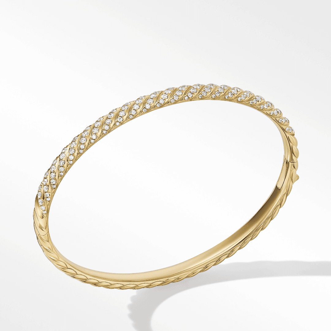 David Yurman Sculpted Cable Bangle in Yellow Gold with Diamonds, size large