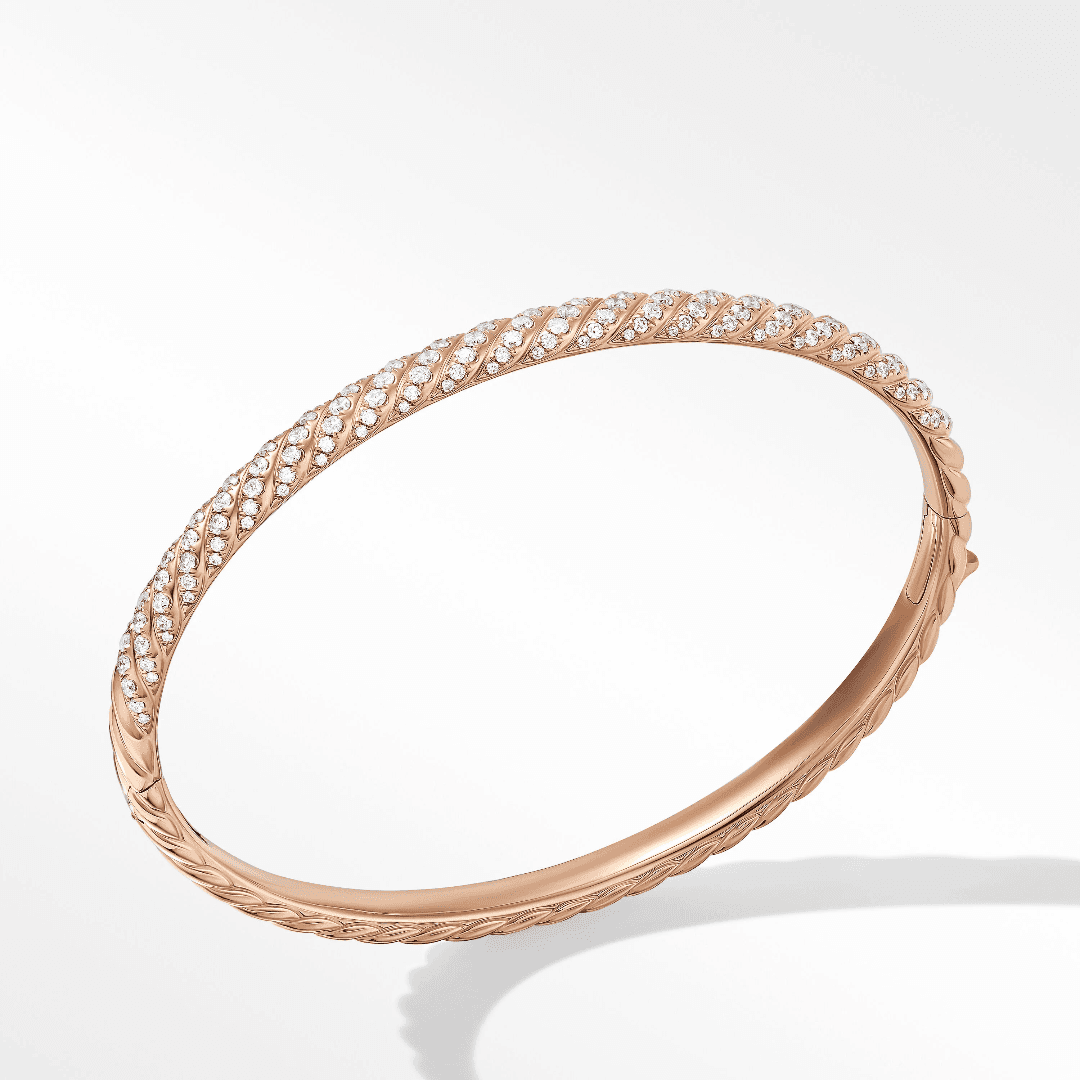 David Yurman Sculpted Cable Bangle in Rose Gold with Diamonds, size medium