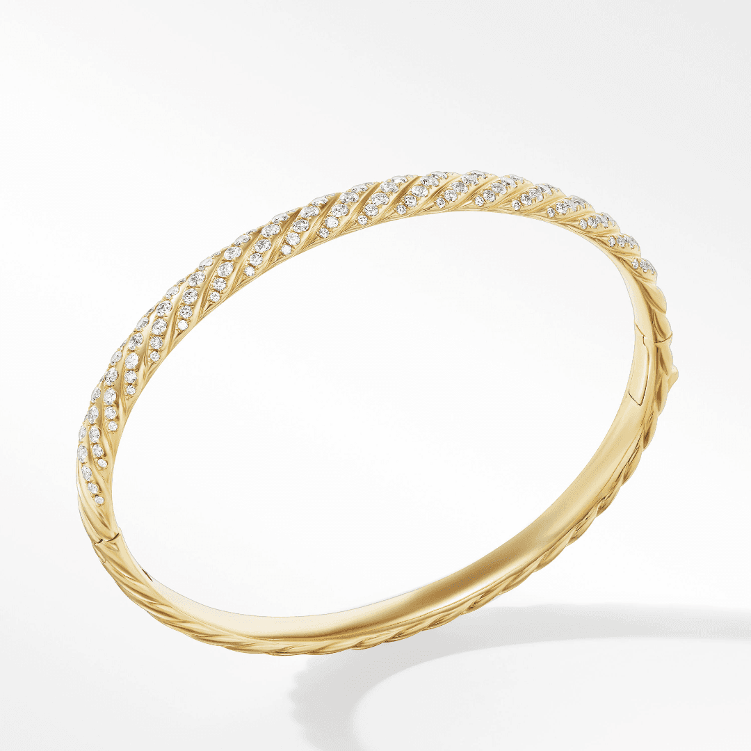 David Yurman Sculpted Cable 6mm Bangle in Yellow Gold with Diamonds, size medium