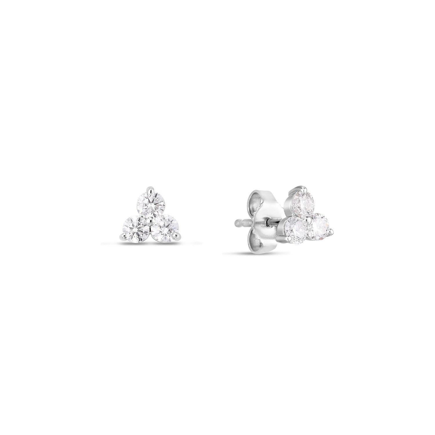 Roberto Coin Classic Diamond Small Three Stone Cluster Stud Earrings