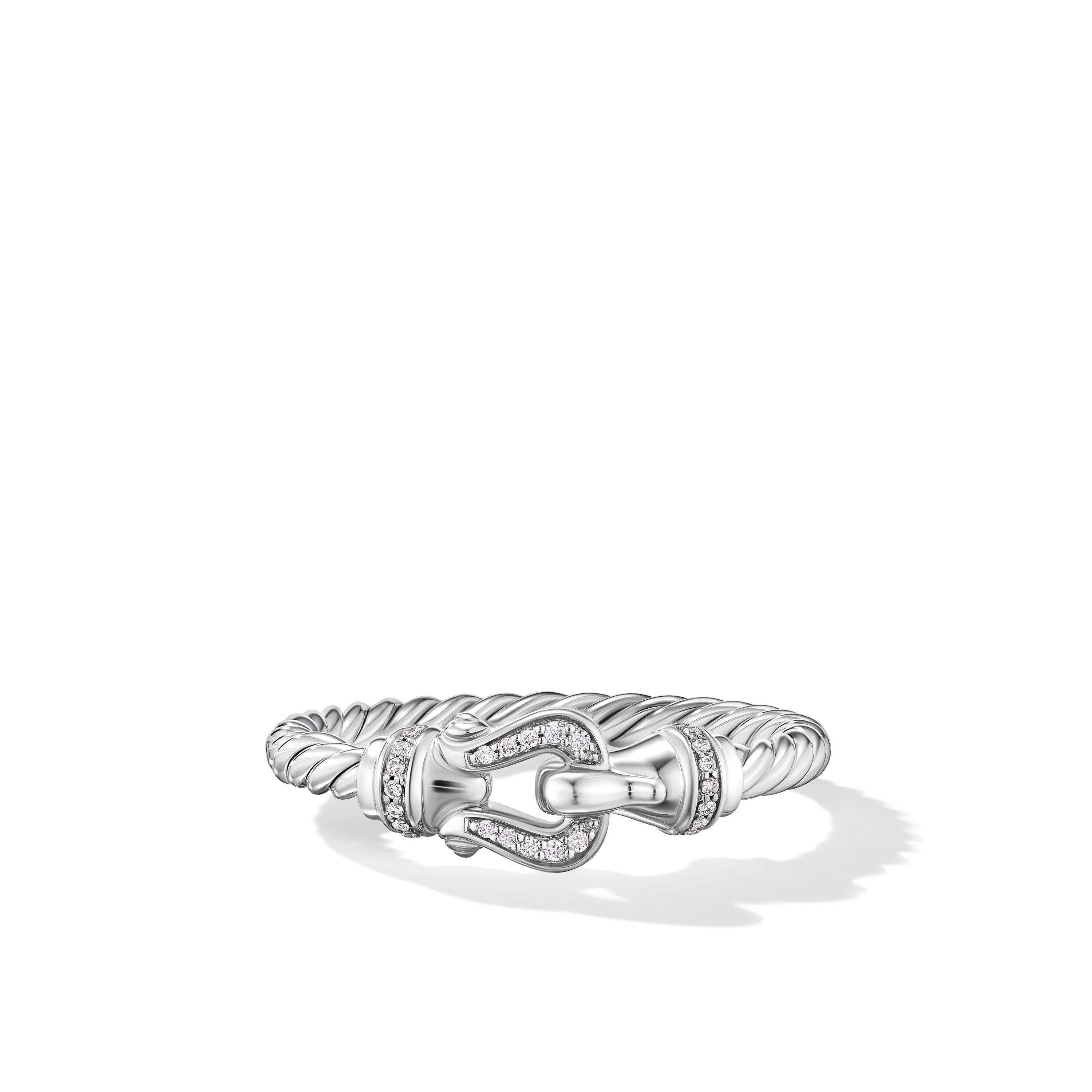 David Yurman Sterling Silver Petite Buckle Ring with Diamonds, Size 6