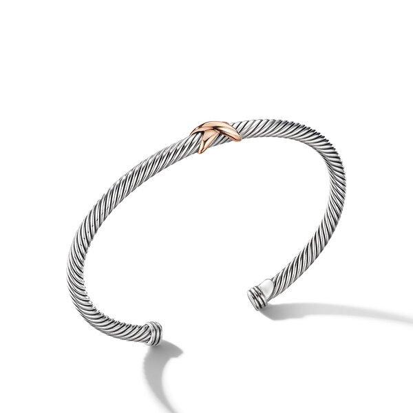 David Yurman X Classic Cable Station Bracelet in Sterling Silver with 18K Rose Gold, 4mm