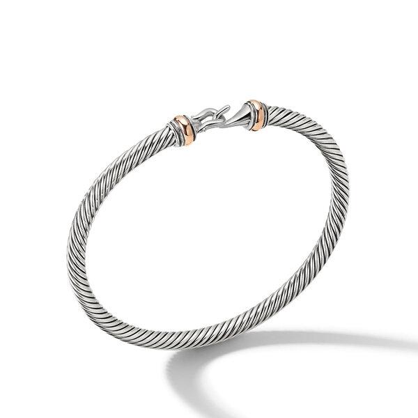 David Yurman 4mm Cable Buckle Bracelet with Rose Gold, size small