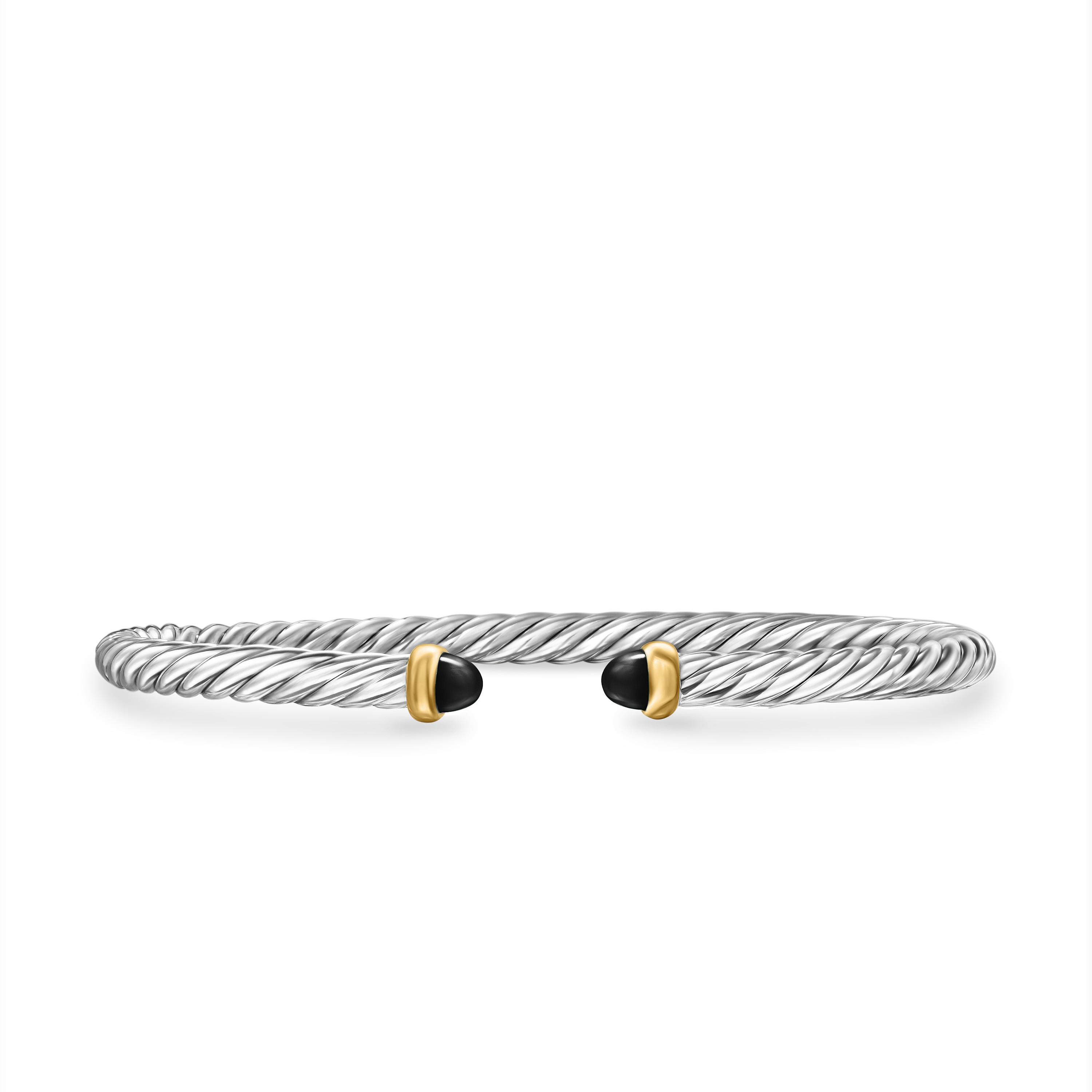 David Yurman Cable Flex Sterling Silver Bracelet with Black Onyx, Size Medium