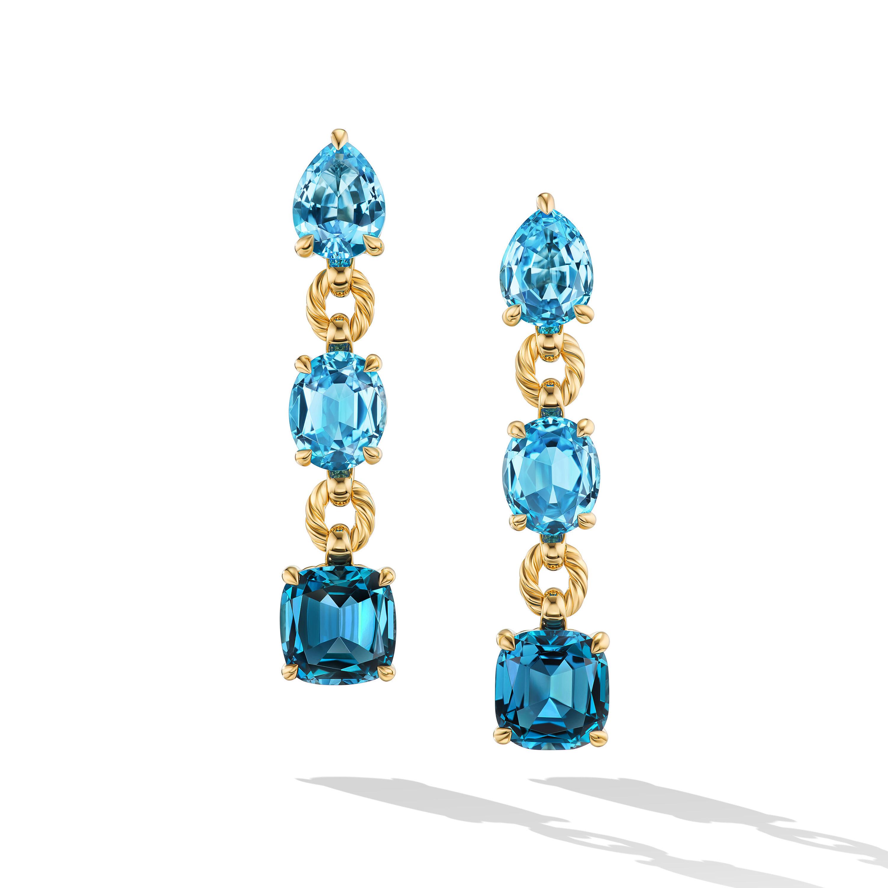 David Yurman Marbella Drop Earrings in 18K Yellow Gold with Blue Topaz and Hampton Blue Topaz