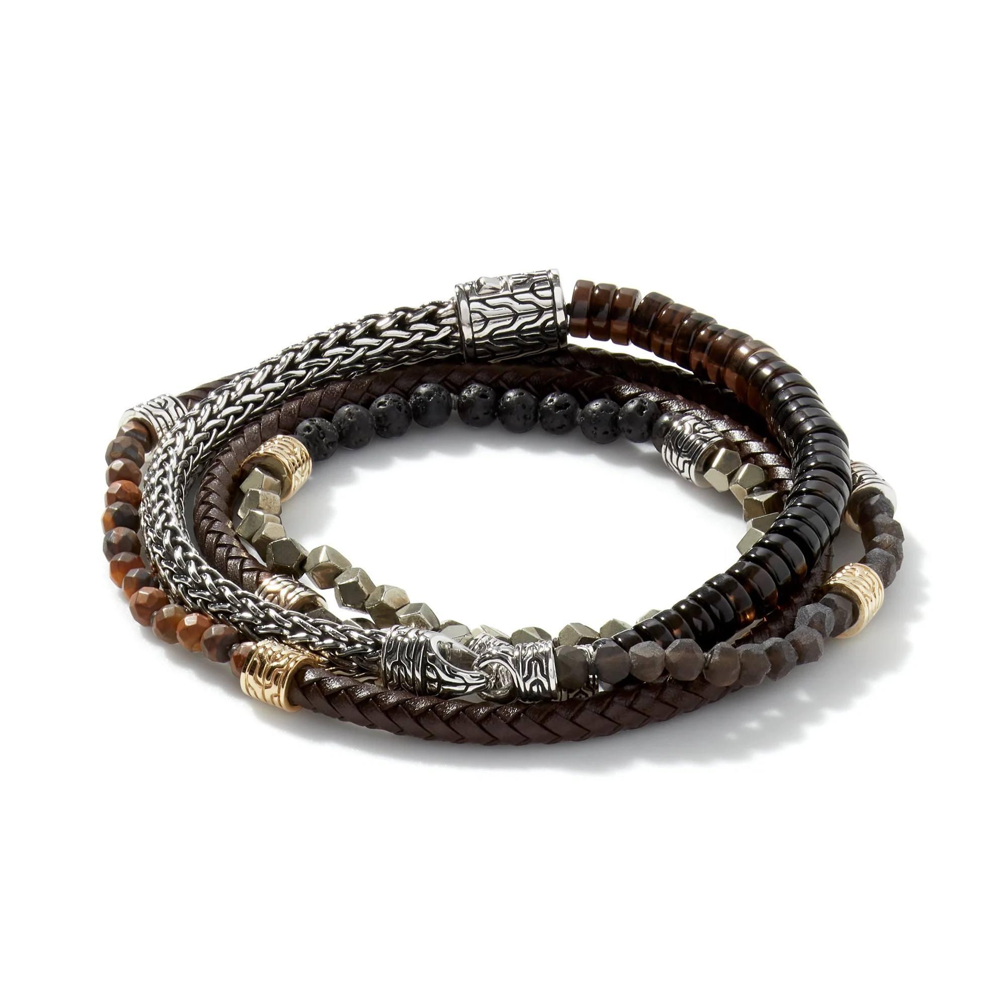John Hardy Mens Classic Chain and Leather Wrap Bracelet 0