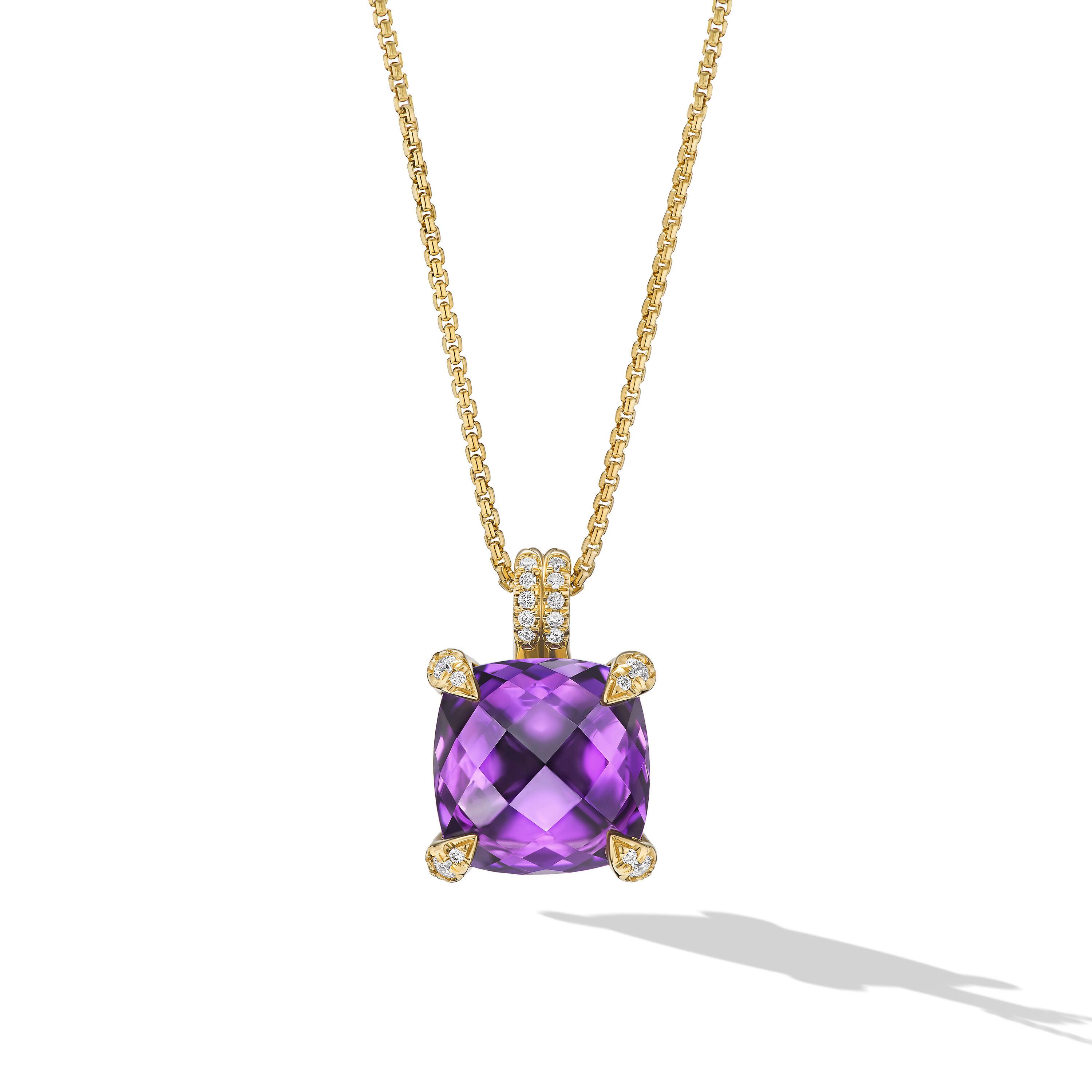 David Yurman Chatelaine Pendant Necklace in 18K Yellow Gold with Amethyst and Diamonds, 11mm