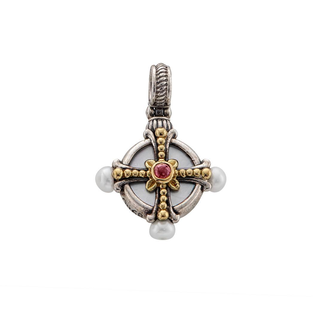 Konstantino Cross Pendant with Ruby and Pearl 0
