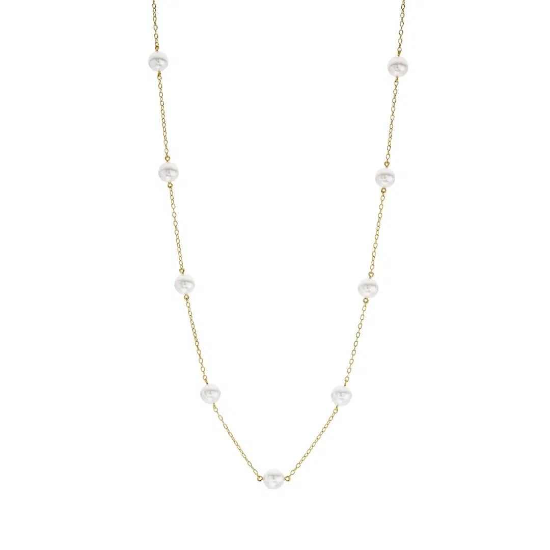 Mikimoto 6mm Akoya A Pearl Station Necklace in Yellow Gold