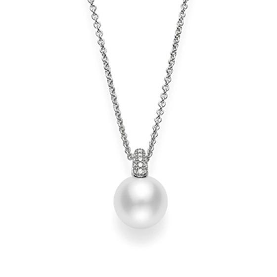 Mikimoto 12mm White South Sea Cultured Pearl and Diamond Pendant in 18K White Gold 0