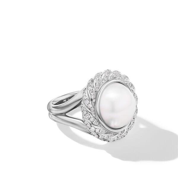 David Yurman Pearl Classics Cable Halo Ring in Sterling Silver with Diamonds, Size 6.5