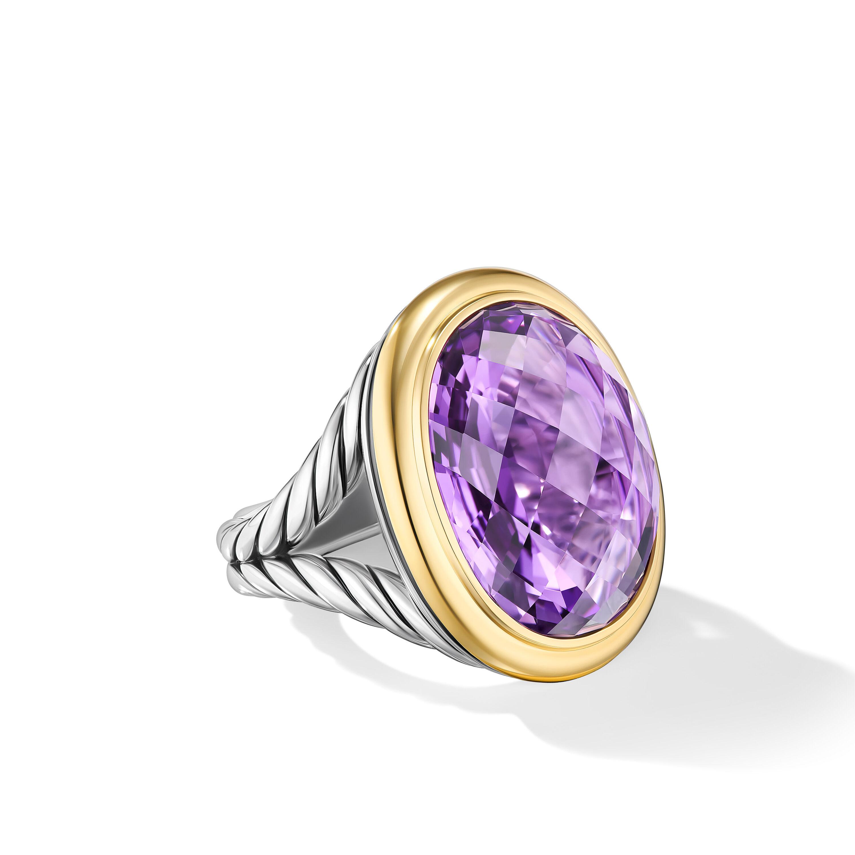 David Yurman Albion Oval Ring in Sterling Silver with 18K Yellow Gold and Amethyst