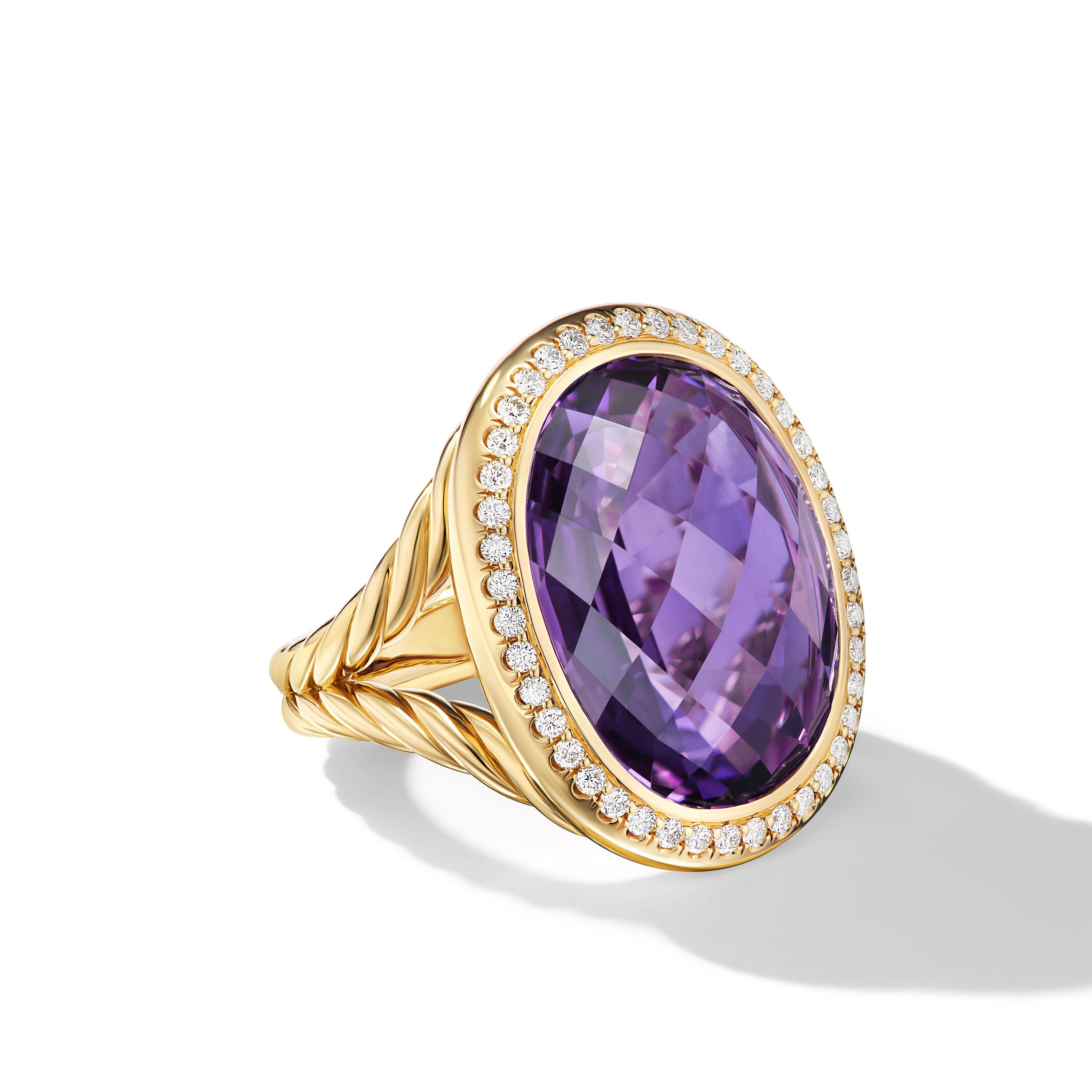 David Yurman Albion Oval Ring in 18K Yellow Gold with Amethyst and Diamonds 0