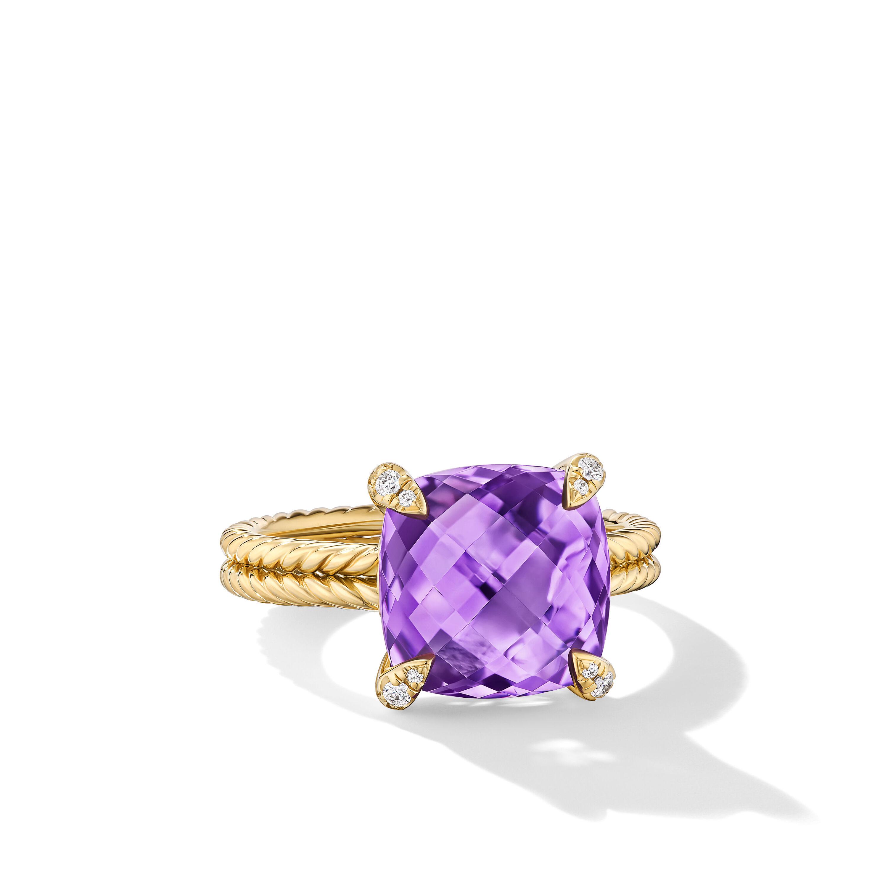 David Yurman Chatelaine Ring in 18K Yellow Gold with Amethyst and Diamonds