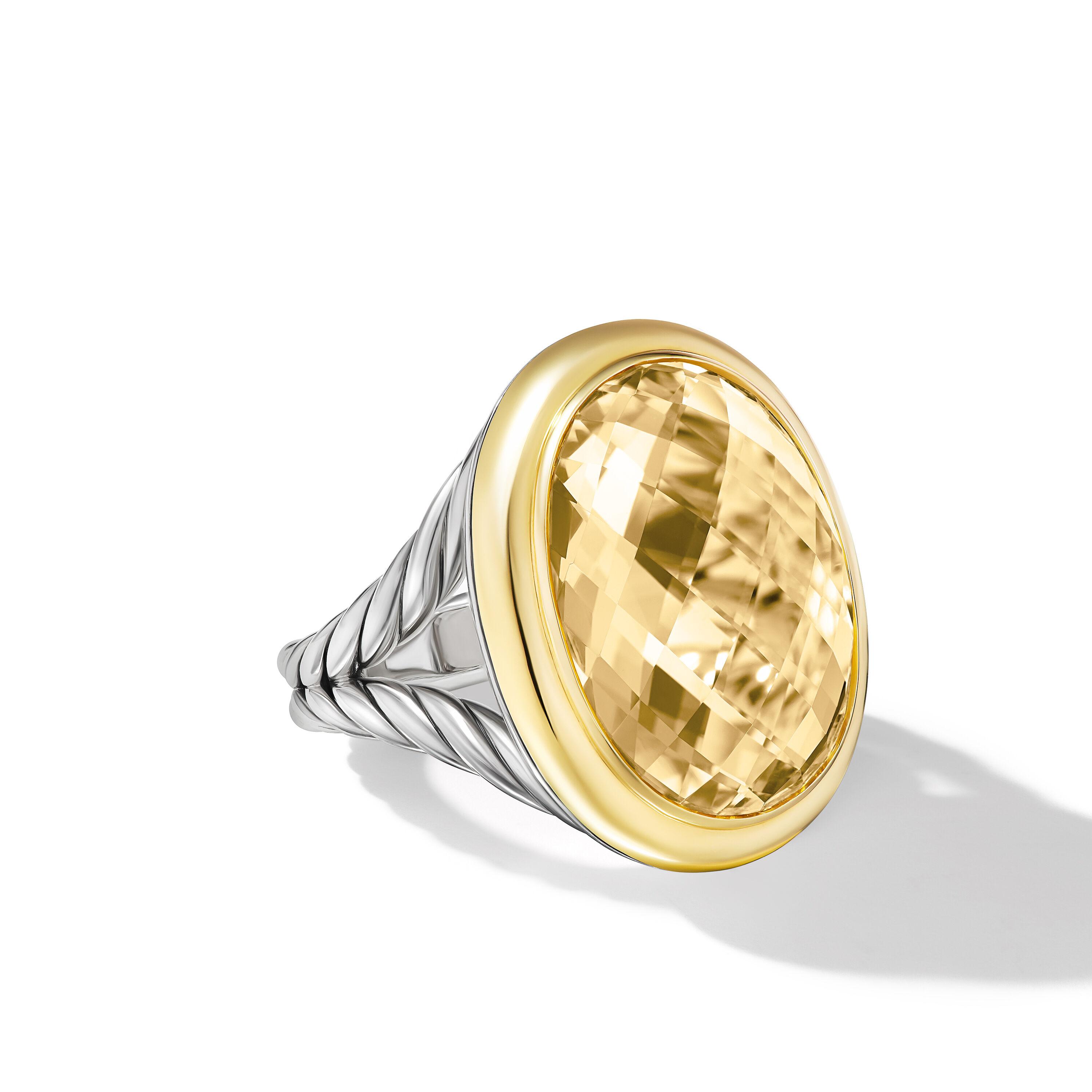 David Yurman Albion Oval Ring in Sterling Silver with 18K Yellow Gold and Champagne Citrine