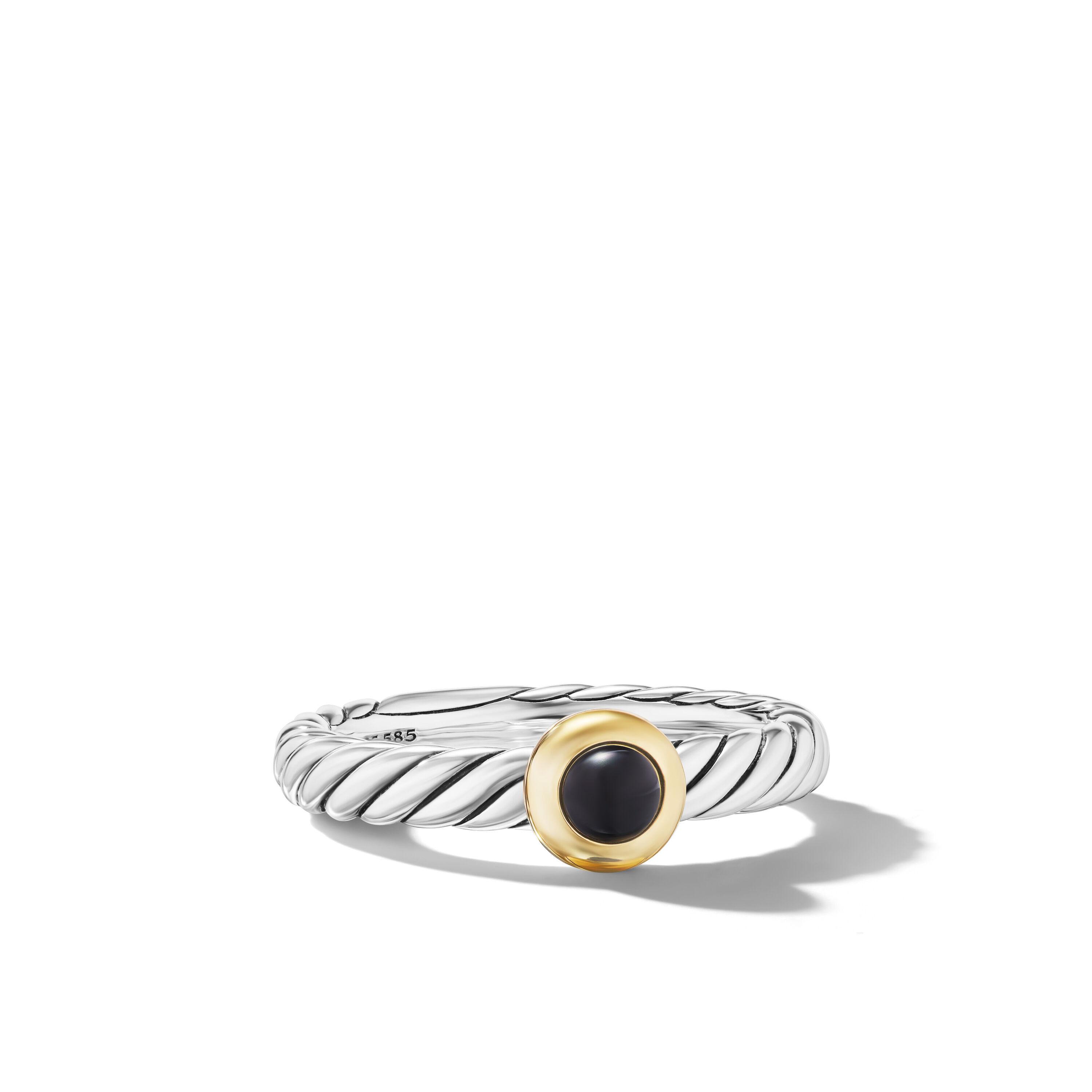 David Yurman Petite Cable Ring in Sterling Silver with 14K Yellow Gold and Black Onyx, Size 6 0