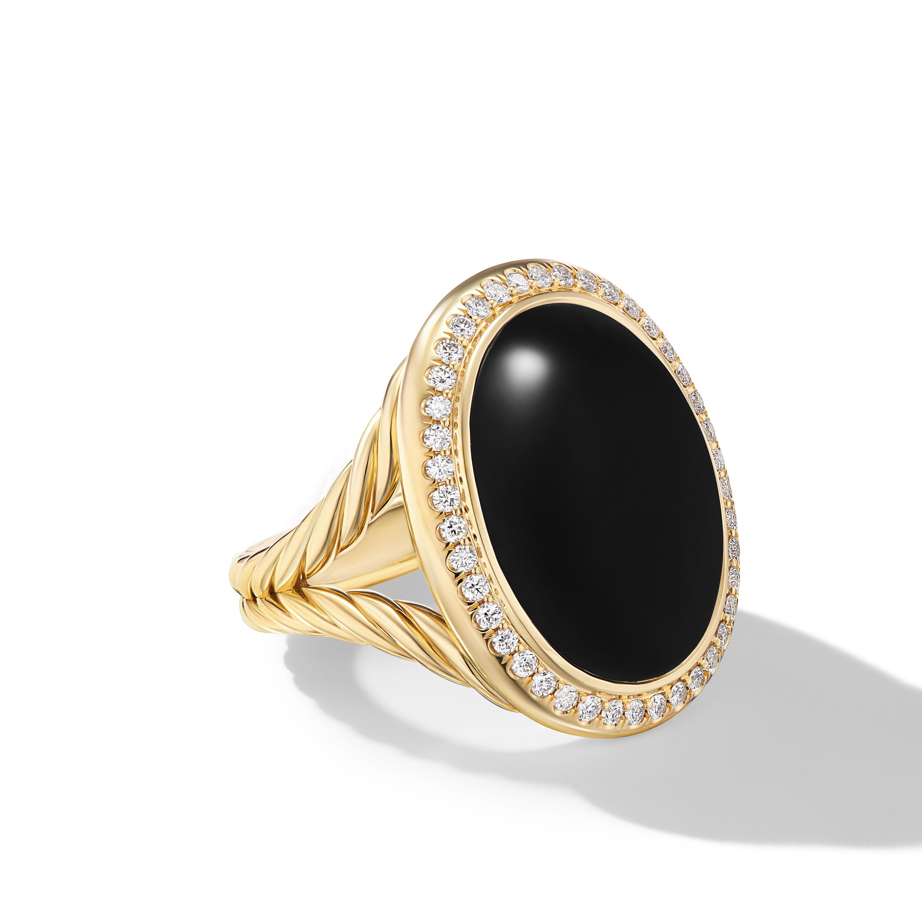David Yurman Albion Oval Ring in 18K Yellow Gold with Black Onyx and Diamonds 0