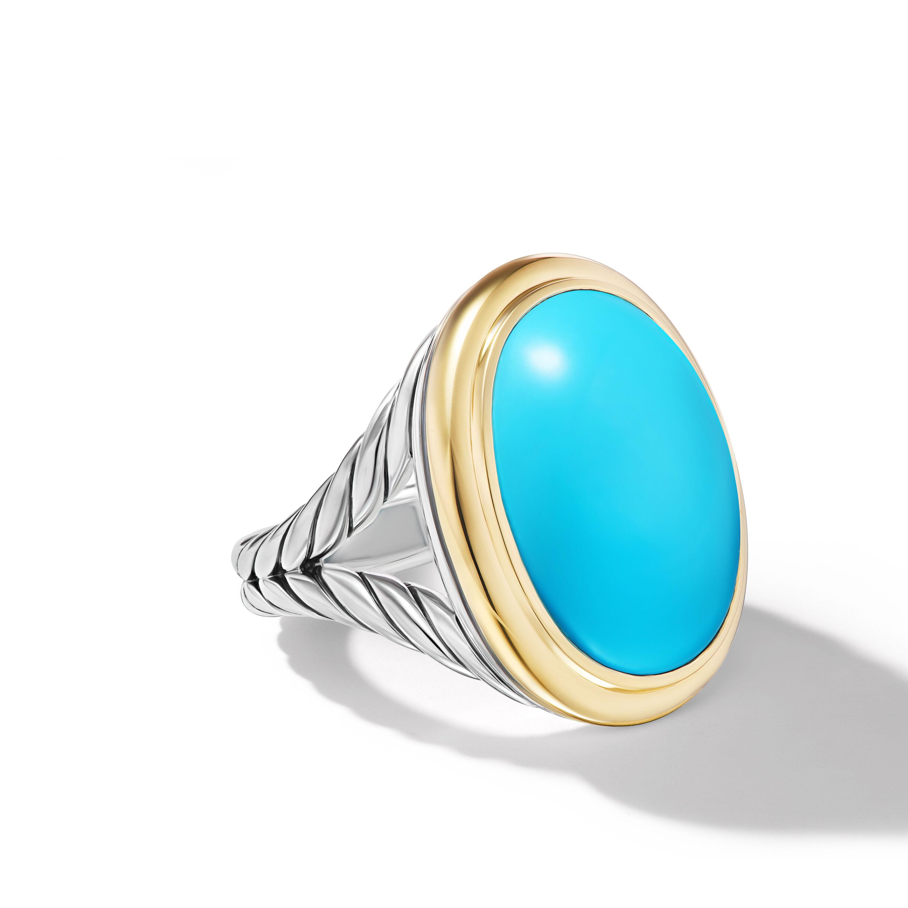 David Yurman Albion Oval Ring in Sterling Silver with 18K Yellow Gold and Turquoise
