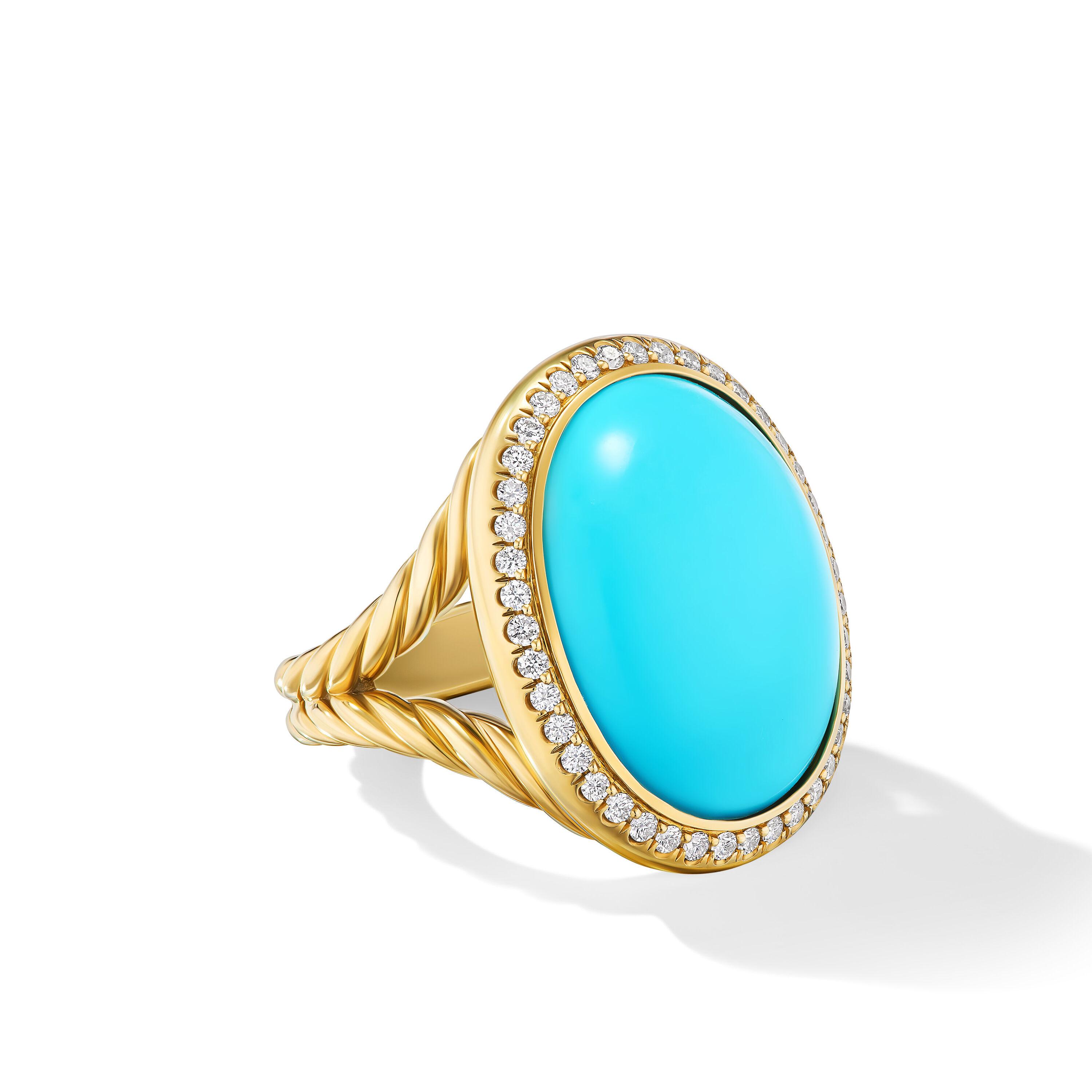 David Yurman Albion Oval Ring in 18K Yellow Gold with Turquoise and Diamonds 0