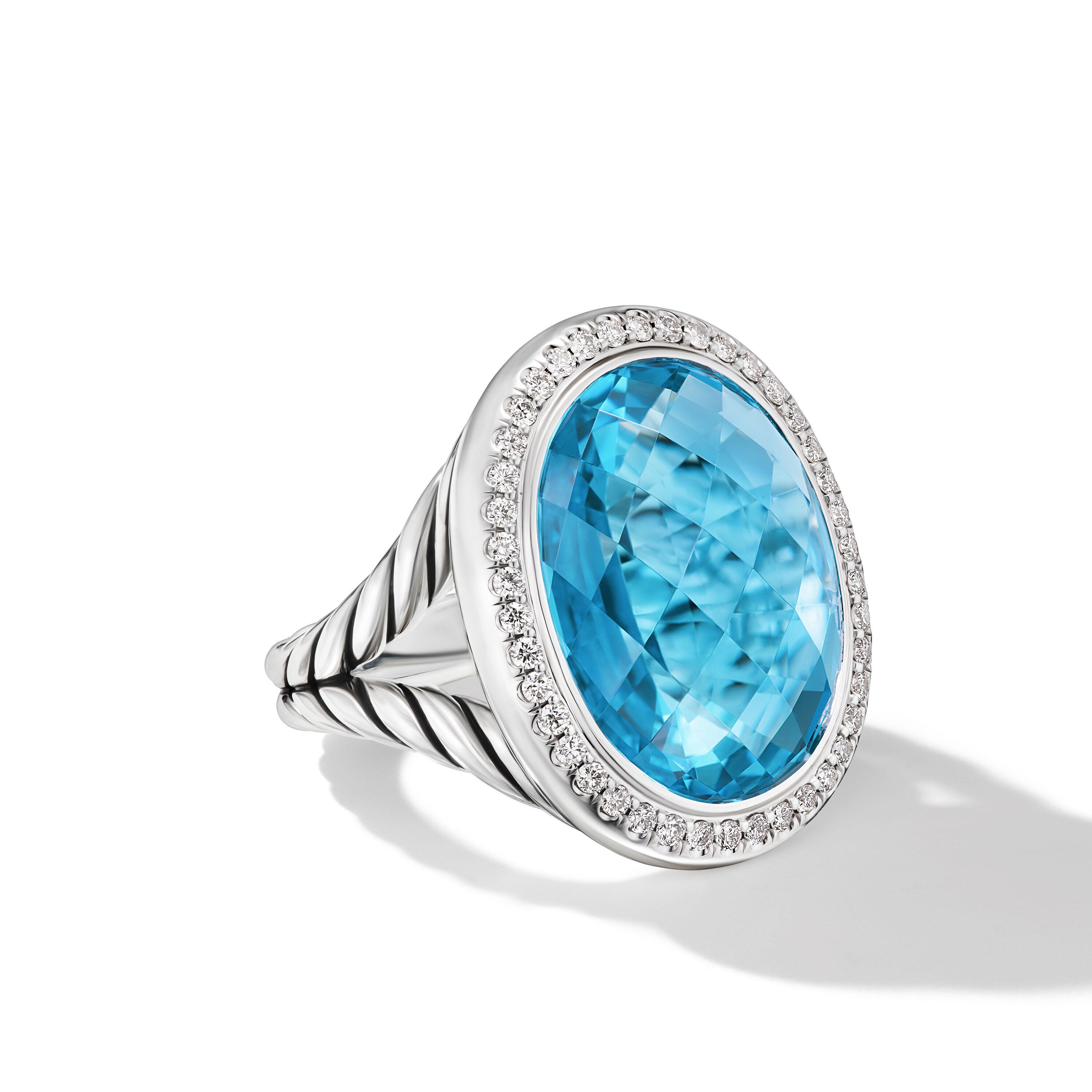 David Yurman Albion Oval Ring in Sterling Silver with Blue Topaz and Diamonds 0