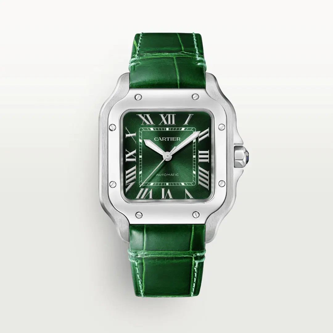 Santos de Cartier Watch in Steel with Green Dial, medium model 1