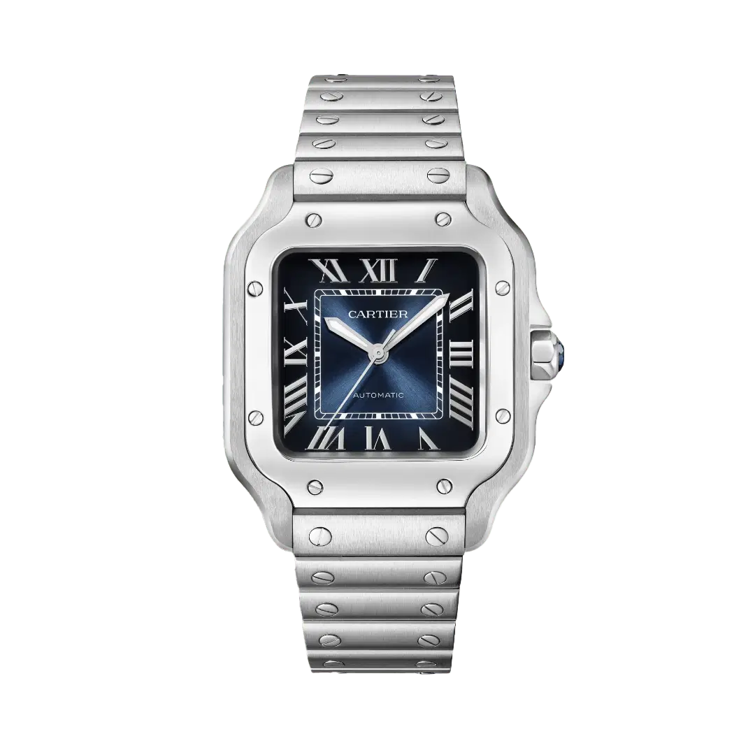 Santos de Cartier Watch in Steel with Blue Dial, medium model