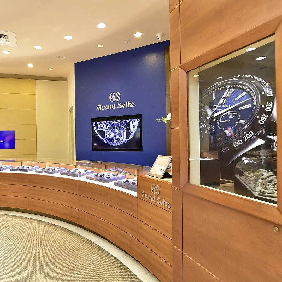 Photo of the Grand Seiko watch counter at Lee Michaels Fine Jewelry store in North Star Mall in San Antonio Texas