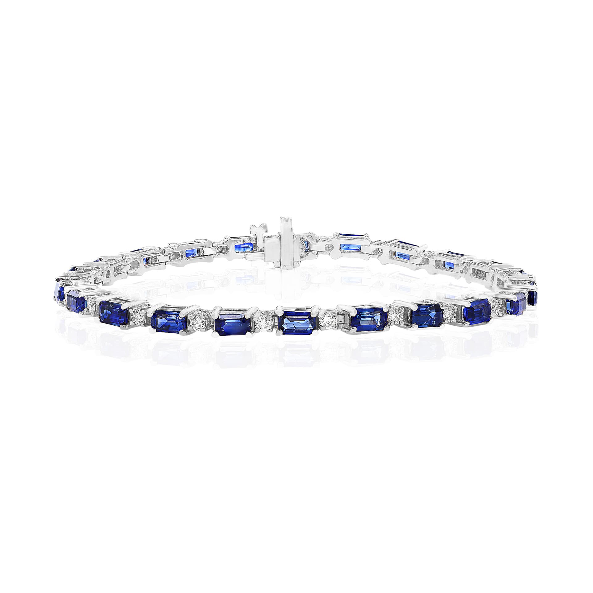 Emerald Cut Sapphire Line Bracelet with Round Diamonds 0