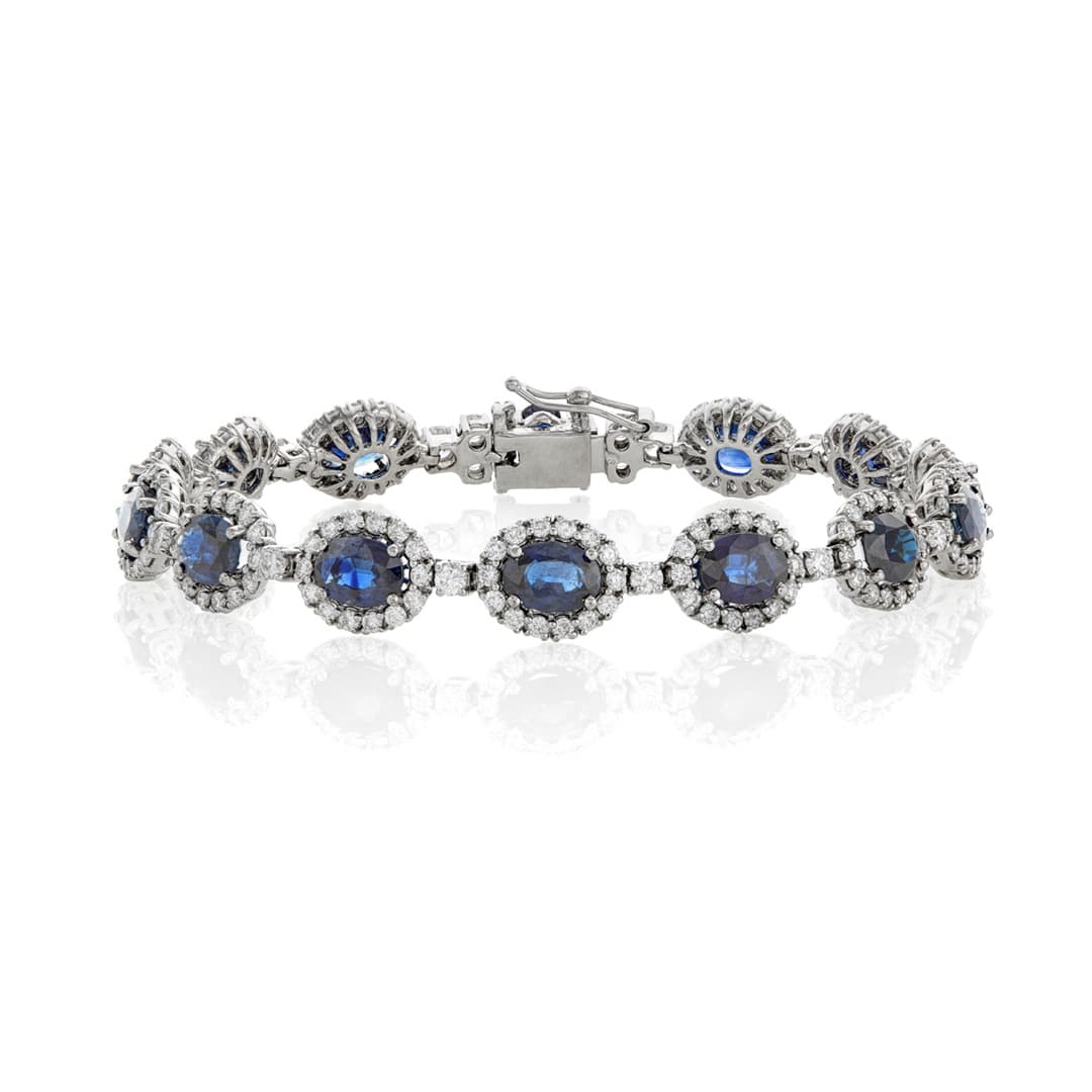 Oval Sapphire and Diamond White Gold Bracelet 0