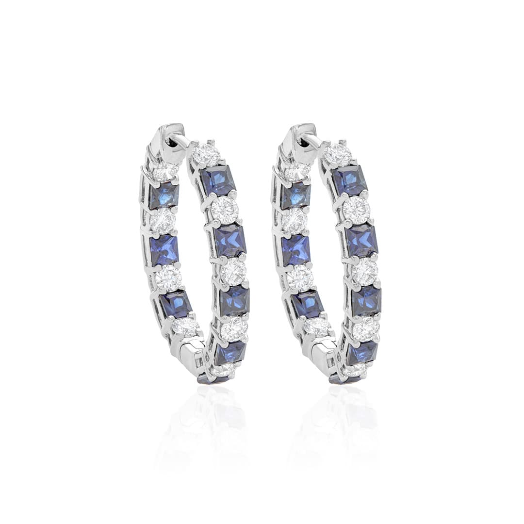 Princess Cut Sapphire In and Out Hoop Earrings 0