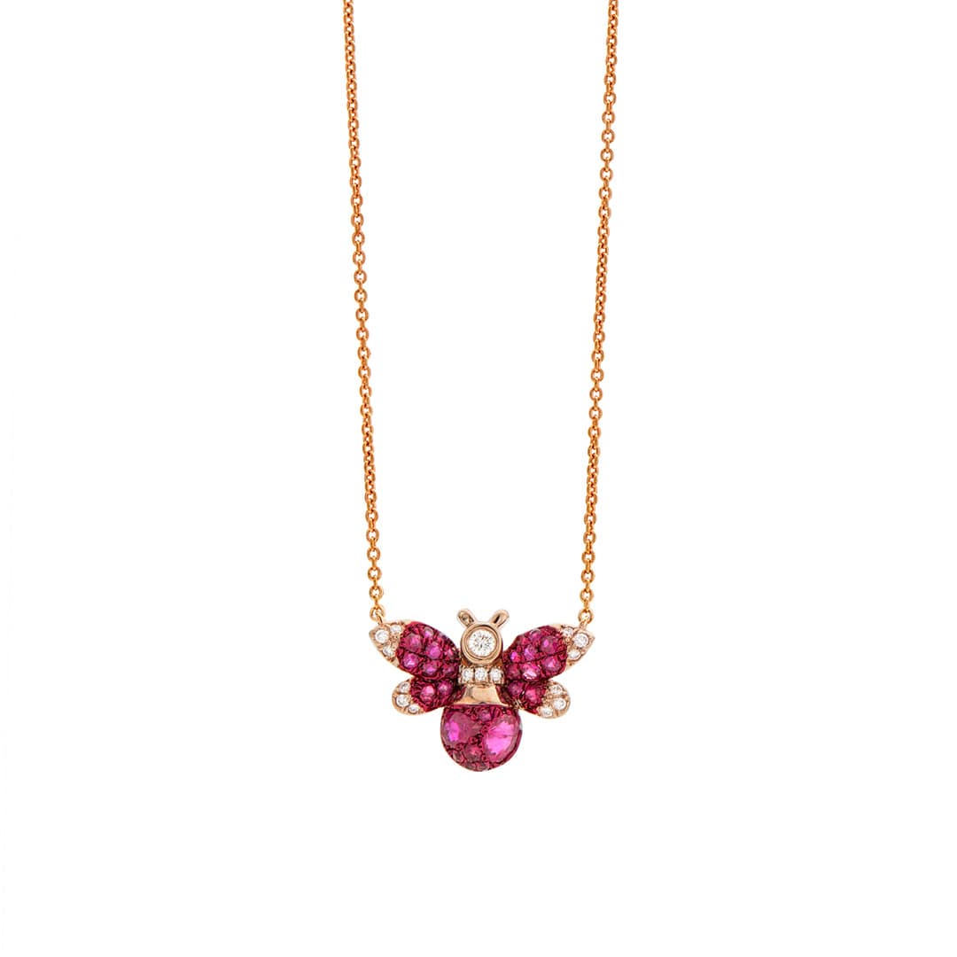Ruby and Diamond Rose Gold Bee Necklace 0