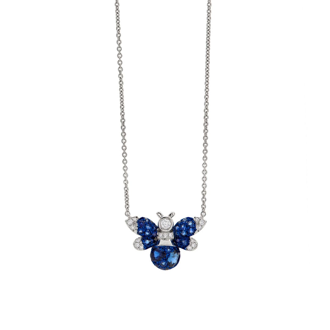 Sapphire and Diamond White Gold Bee Necklace 0