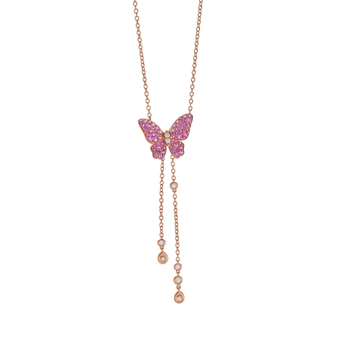 Rose Gold and Pink Sapphire Butterfly Necklace 0