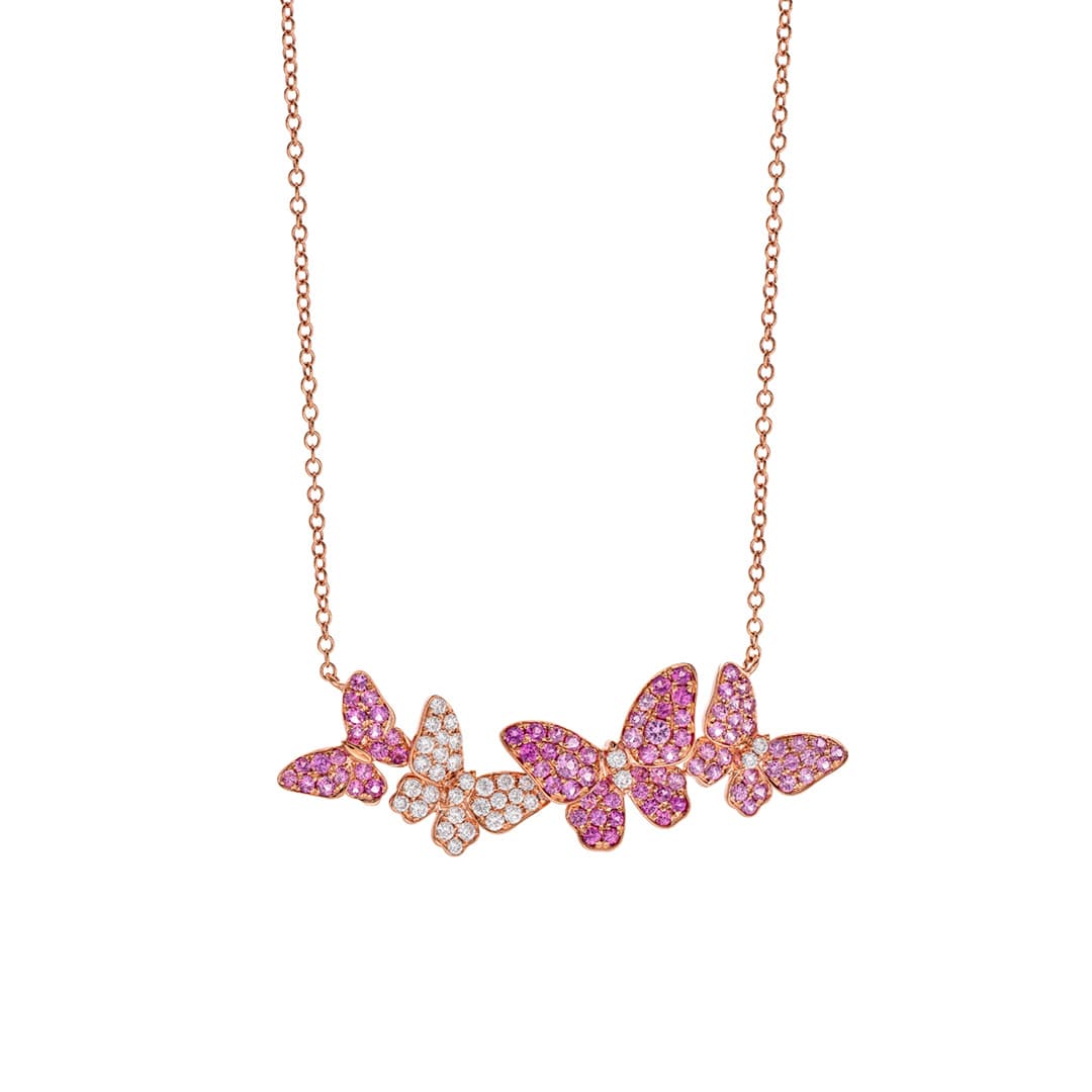 Rose Gold and Pink Sapphire Butterfly Bar Necklace 0