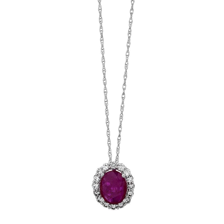 2.33 CT Oval Ruby & Diamond Halo Pendant White Gold Necklace