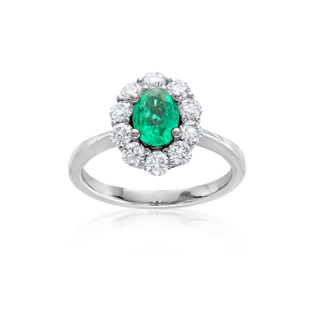 Oval Halo .62ctw Emerald Diamond Halo Ring 0