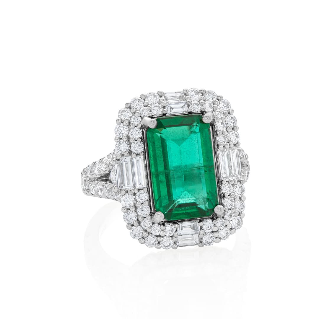 4.01  CT Emerald Ring with Double Diamond Halo 0