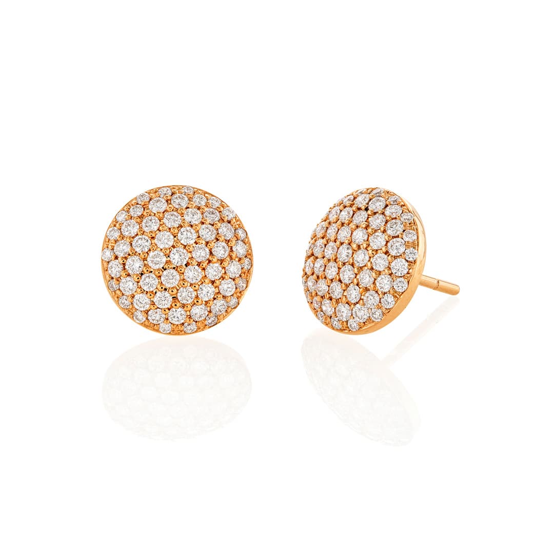 Diamond and Rose Gold Disc Stud Earrings 0