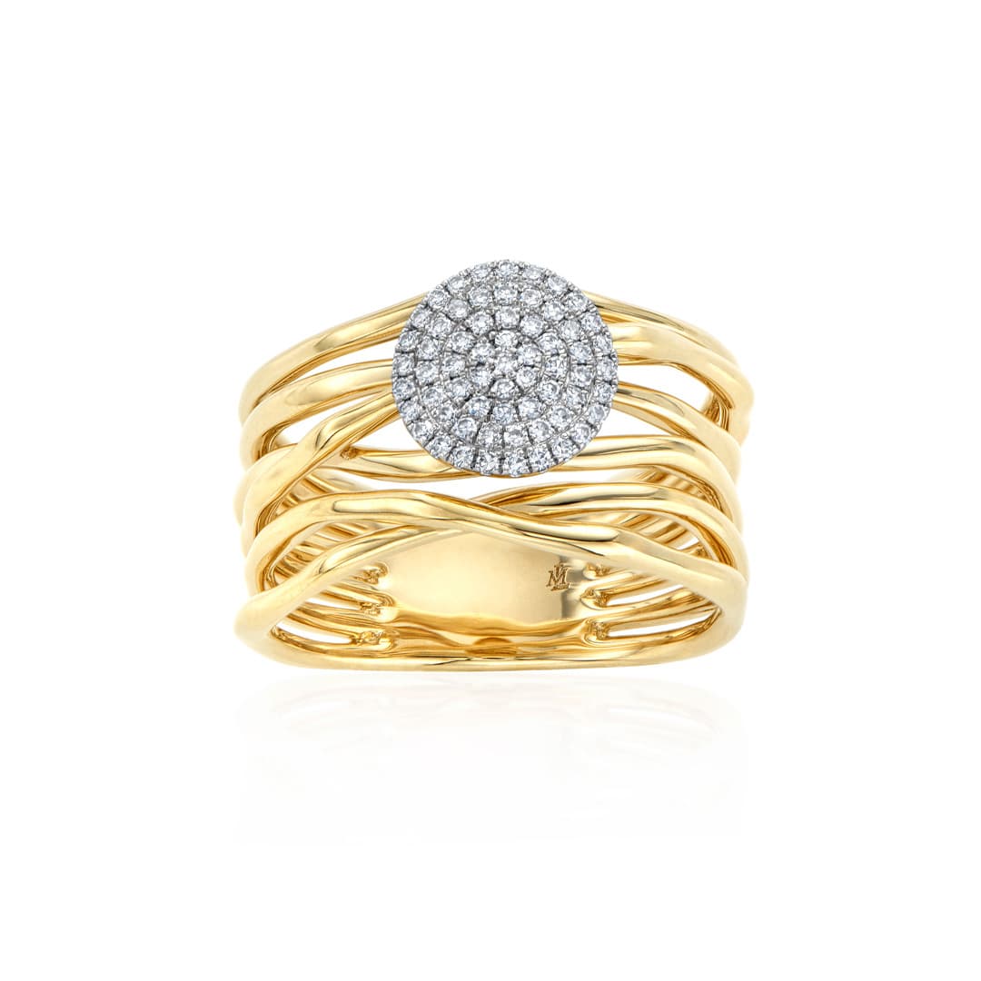 Pave Diamond Disc Yellow Gold Crossover Ring 0