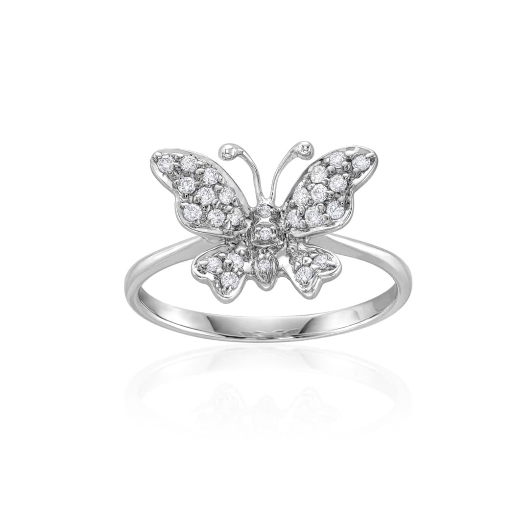 Diamond and White Gold Butterfly Ring 0