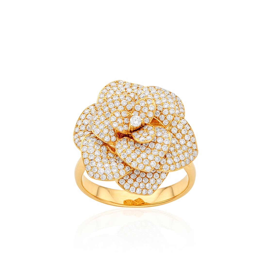 18k Yellow Gold Pave Diamond Flower Ring